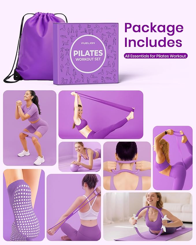 Pilates Ring Set for Women, Home Workout Pilates Equipment with Resistance Bands, 14'' Magic Circle, Mini Ball, Pilates Starter Kit for Strength, Toning and Flexibility