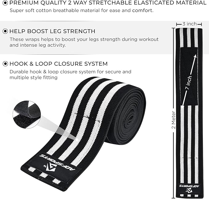 AQF Knee Wraps Weight Lifting Bandage - IPL and USPA Approved Gym Knee Support - Heavy Duty 78” Elasticated Support Straps Guard Powerlifting, Squatting (Pair)