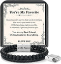LUXEJEW Gifts for Men - Beaded Leather Bracelet 6mm Matte Agate Stone Bracelets for Men Dad Son Husband Boyfriend Grandpa Grandson Brother Uncle Nephew Adjustable Magnetic Clasp