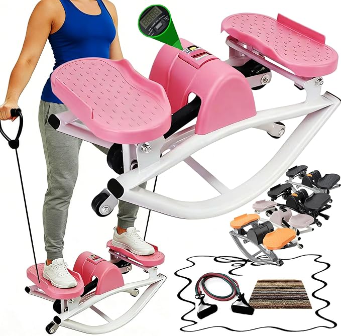 Rocking Stepper Side to Side Rock Stepper Side to Side Machine Rock Stepper Exercise Machine with Resistance Bands&Led Display, Low-Impact Home Workout Machine for Knees Joints Legs