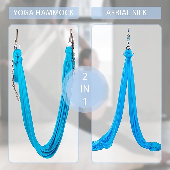 Aerial Silks Yoga Swing Set - 9/11 Yards Aerial Yoga Hammock Kit Anti-Gravity Flying for Fitness, Low/Non Stretch Nylon Tricot Fabric Hardware Included for Dance