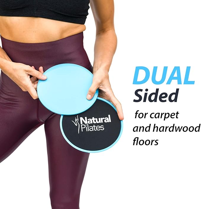 Natural Pilates Core Sliders - Dual Sided Sliders for Workouts on Carpet & Hardwood Floors, Exercise Sliders for Abs Legs and Butt, Ab disc Sliders for Workout, Core disc Sliders for Carpet