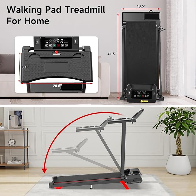 Incline Walking Pad Treadmill for Home Smal,2.5 HP Under Desk Treadmill with 300lbs Capacity