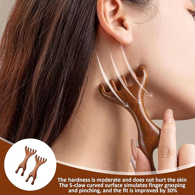 2 Pcs Jaw Massager,Sandalwood Massage Claws,Five Touch Therapy Comb,Wooden Comb,Taichi Tools,Manual Head Scratcher Whisk,Massage Brush for Head Face Eye Nose Jaw and Neck