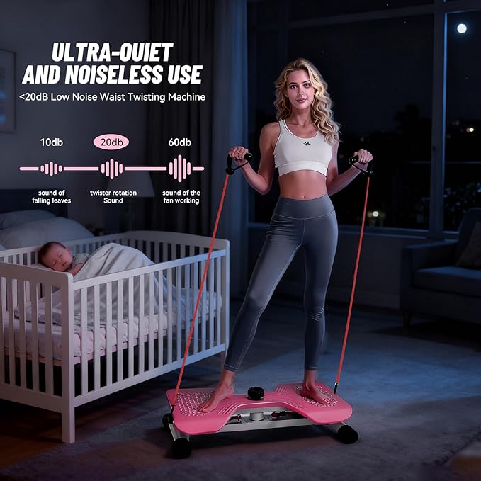 Waist Twister Machine with Resistance Bands, Noiseless Core & Belly Fat Workout Twist Board, Non-Slip Ab Exercise Disc for Men & Women, 300 Lbs Weight Capacity Home Fitness Equipment