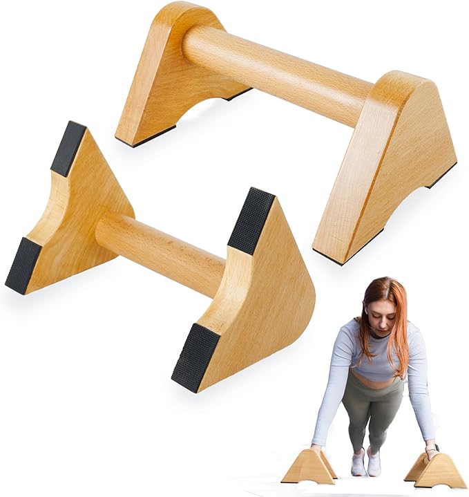 Solid Wood Calisthenics Parallettes Bars Push up Handles 1 Pair, Strength Training Pushup Stands, Parallel Pushup Handstand Bars for Home Gym Workout