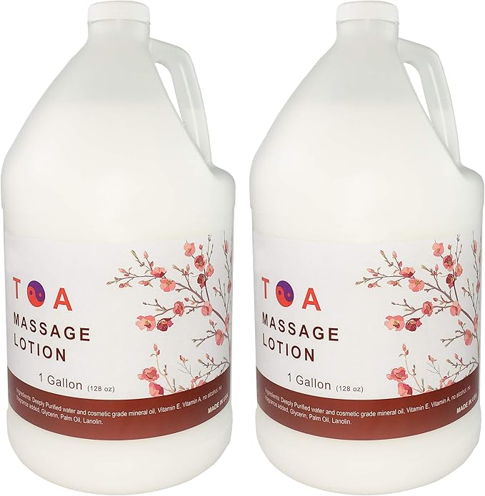 TOA Massage Lotion Bottle 2 Gallons ; Vitamin Rich Massage Lotion for Massage Therapy with Natural Ingredients to Moisturize, Hydrate and Smooth Rough Skin Lotion; for All Skin Types