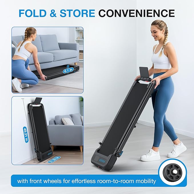 WELLFIT Folding Treadmill with Incline,320+ lbs Capacity Portable Treadmills with Handlebar, Under Desk Treadmill for Home Office,Low Noise Walking Pad with Smart Voice Control for Jogging Running
