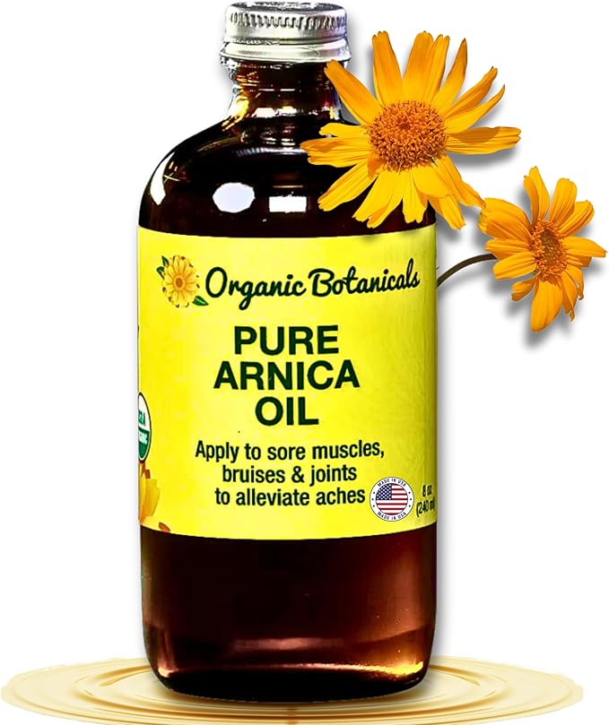 Arnica Oil - Pure Organic Muscle Discomfort Bottle - Arnica Montana Oil for Arthritis, Bruising & Swelling, Muscle, Joint Discomfort, and Sports Injuries, Arnica Massage Oil (8 oz)