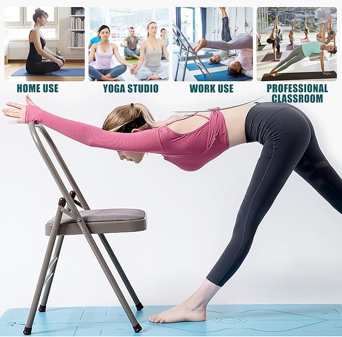 INNOLIFE Foldable Backless Yoga Chair with Resistance Band for Abs & Core, Flexibility and Strength Training and Back Pain Relieving