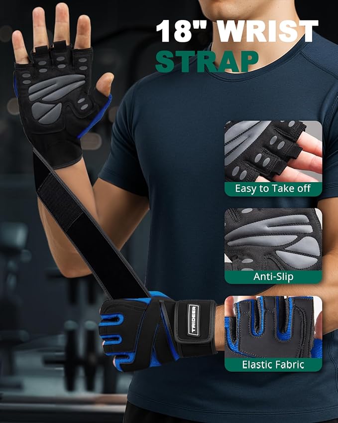 Trideer Workout Gloves for Men, Weight Lifting Gloves with Wrist Wrap Support, Full Palm Protection & Extra Grips for Weightlifting, Exercise, Cross Training, Fitness, Pull-up