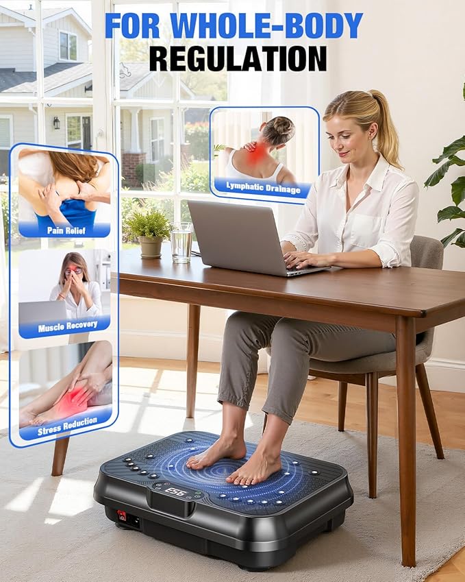 Bigzzia Vibration Plate Exercise Machine for Weight Loss – 100-Speed Platform with Remote & Resistance Bands, 450 lbs Capacity – Quiet Full Body Workout for Lymphatic Drainage at Home