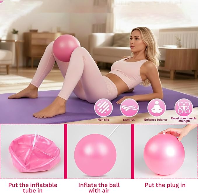 18 Pcs Pilates Kit for Home Workouts Women, 14" Magic Circle with Pilates Ring and Ball Set, 3 Fabric Resistance Bands & 5 Latex Bands for Core Strength, Toning & Flexibility.