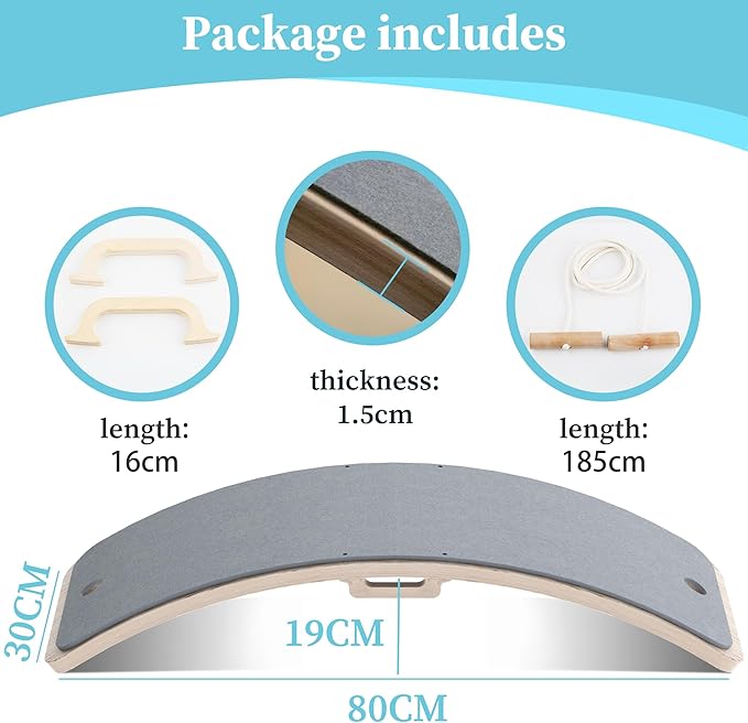 Wooden Wobble Balance Board Kids, 27 Inch Balance Board Toddlers with Natural Wood Board with Rope for Indoor&Outdoor Exercise, Open Ended Learning Toy for Body Training, Birthday