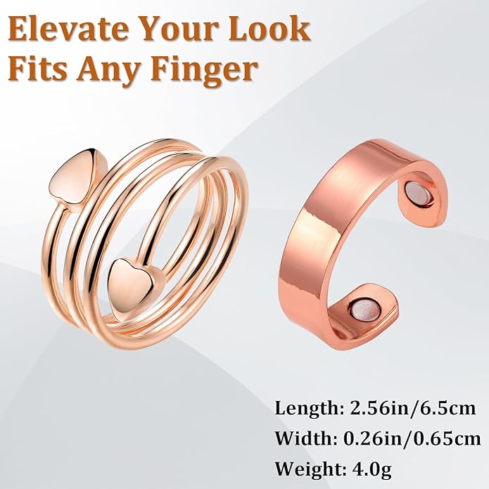 Magnetic Copper Rings Set for Women, Elegant Lymphatic Jewelry Gifts, Vintage Adjustable Vine Design
