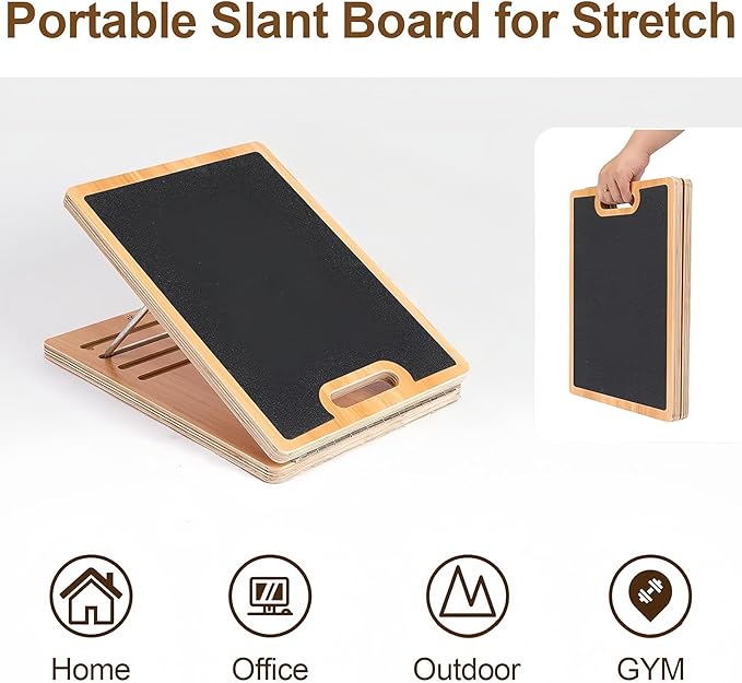 Slant Board for Calf Stretching - Wooden Pilates Incline Balance Wedge | Non-Slip Ankle Exercise Block, Adjustable Angle for Home or Gym Leg, Heel, and Ankle Stretching, for Daily Fitness, Reh