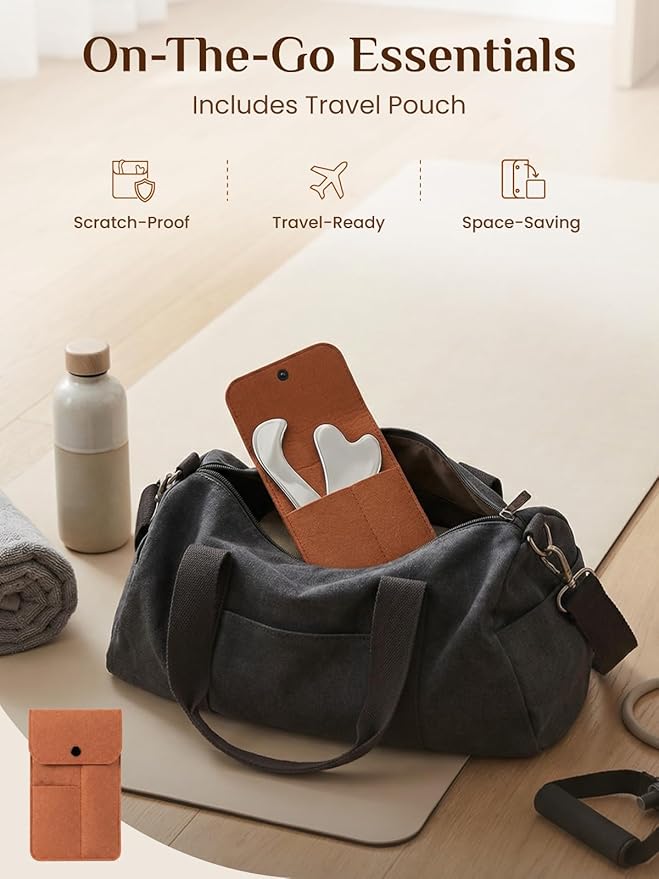 Rena Chris Gua Sha & Muscle Scraper Tool, Stainless Steel Face & Body Gua Sha Set for Lymphatic Drainage & Deep Tissue Massage, Travel Pouch & Guide Included (2-Piece Kit)