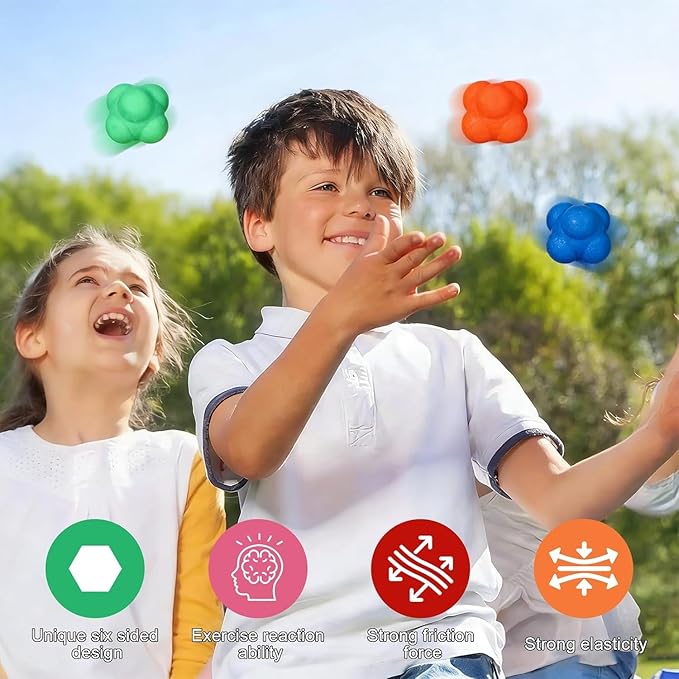 6 Pcs Hexagonal Silicone Reaction Balls for Agility Training, Hand Eye Coordination and Reflexes, Fitness Exercise for Home and Outdoor Sports