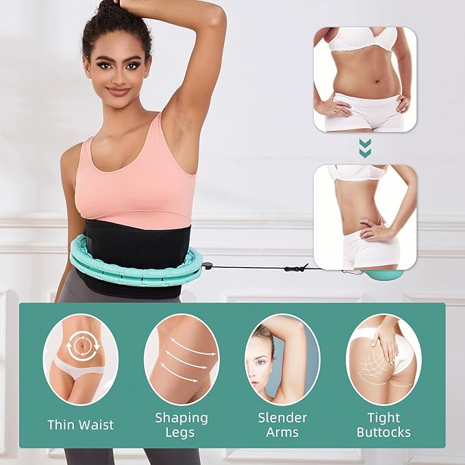 Weighted Fit Hoop Plus Size with Extra Sweat Belt for Adult Weight Loss, 32 Detachable Links Smart Fitness Hoop, Fitness and Massage 2 in 1, Great for Adults and Beginners