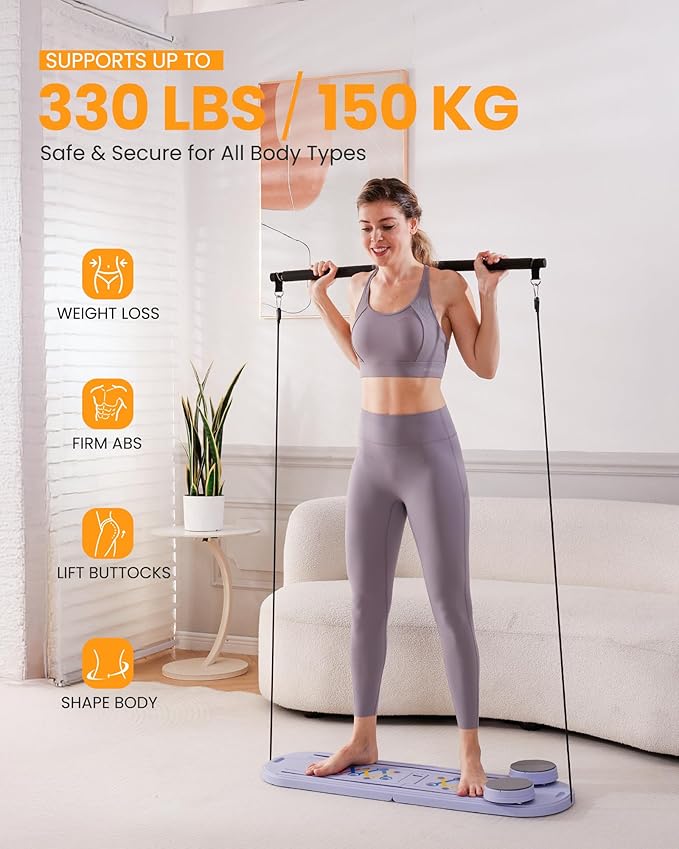 OutdoorMaster Pilates Board, 6 in 1 Pilates Reformer Set, Foldable Pilates Reformer Machine with Resistance Bands & Ab Traine, Portable Pilates Board for Full-Body Workouts