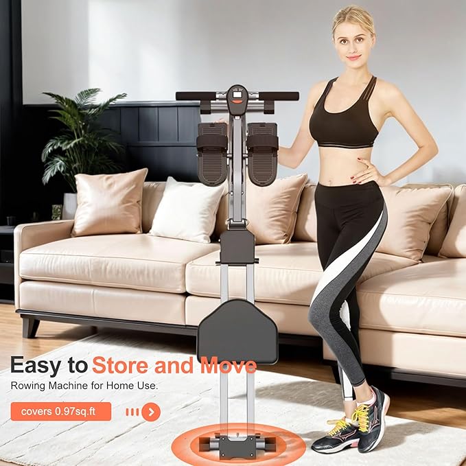 Home Folding Rowing Machine,Hydraulic Rowing Machine,Dual Tracks for Quieter,300LBS Weight Capacity with 12 Levels of Adjustable Resistance,LCD Display for Real-time Recording for Indoor Fitness