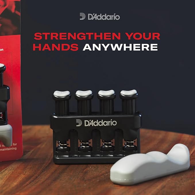 D'Addario Varigrip Finger Strengthener with Fiddilink - Finger Exerciser & Guitar Trainer with Simulated Strings for Callus Building - Strengthening & Coordination Tool for Guitar Players