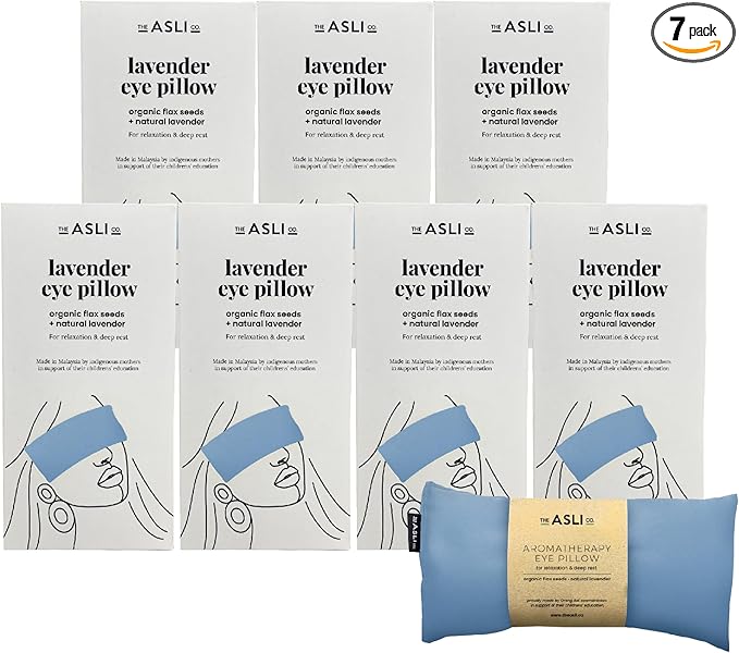 The Asli Co. [7 Packs] 2 in 1 Hot & Cool Therapy Handmade Eye Pillow (Baby Blue) Filled with 100% Natural Organic Flax Seeds & Lavender - Soothing and Calming Scent for Relaxation & Deep Sleep