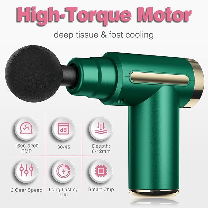 cotsoco Massage Gun Deep Tissue for Pain Relief with 4 Massage Heads & 6 Speeds, Electric Mini Handheld Body Massager for Any Pain Relief, Best Gifts for Men and Mom