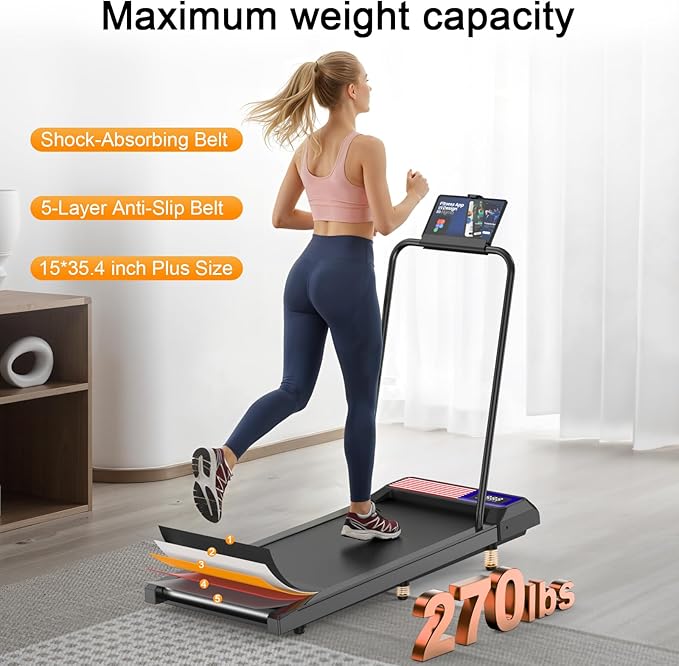 Walking Treadmill Pad with 0-5% Incline, 2.5HP Compact Under Desk Treadmill for Home Office, Quiet Small Walking Mat with App Sync, Remote Control, LED Display