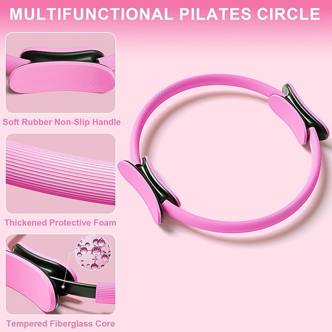 Pilates Ring Equipment Set, Home Pilates Kit for Women with 13’’ Magic Ring with Dual Padded Handles, Small Pilates Ball, 5 Resistance Bands & Complete Fitness Guide, Pilates Essential Accessories