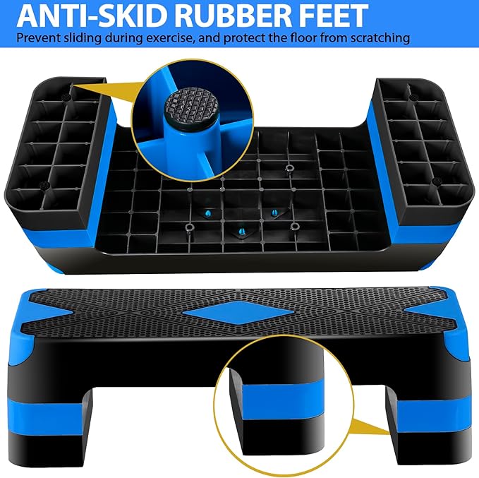 Smartxchoices 27'' Aerobics Stepper Workout Step Platform with 4 Risers 4"-6"-8" Height Adjustable, Non-Slip Fitness Exercise Workout Trainer for Cardio, Core, Strength Training,Home Gym