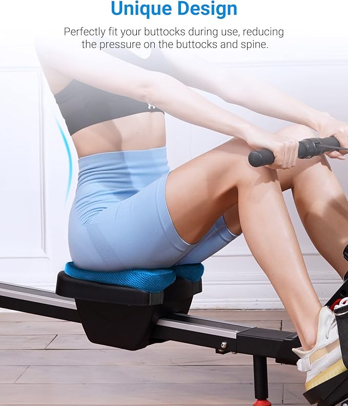 Rowing Machine Seat Cushion, MERACH Rower Seat Cushion, 2 Strap Fixation, Custom Memory Foam, Washable Cover, Ideal for Concept2 and Other Rowing Machines - Rower Accessories and Seat Pad