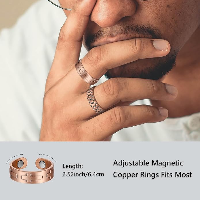 BioMag Magnetic Rings, Pure Copper Rings for Men Women, Adjustable Fingers Thumb Ring Jewelry Gift