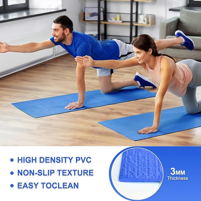 24 Pack 3 mm Thick Yoga Mat Bulk, Non Slip Exercise Workout Fitness Pad for Women Men, Gym Home Yoga Pilates, Easy to Clean, Sturdy PVC