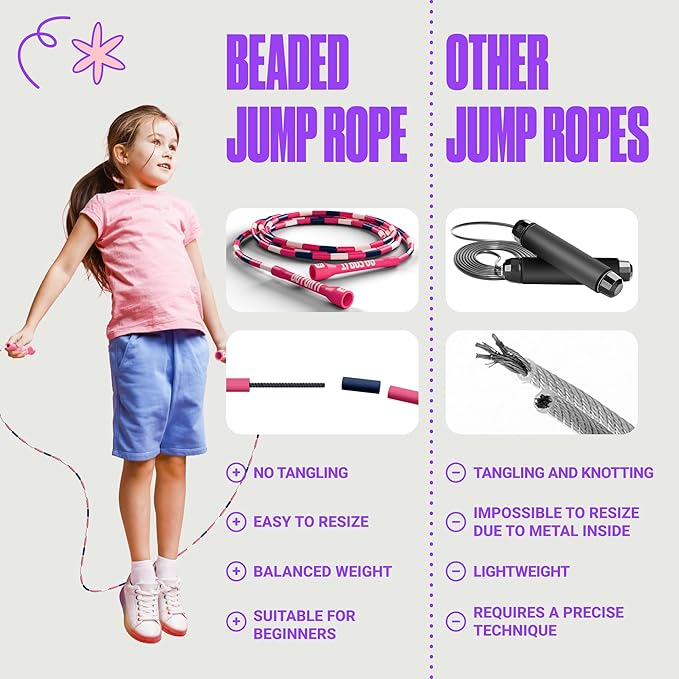 Sportbit Elite Beaded Jump Rope – Adjustable for Kids & Adults, Durable Fitness Skipping Rope for Cardio, Gym, Home & Outdoor Workouts