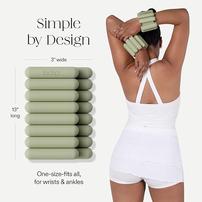 Bala Bangles Wrist & Ankle Weights for Women & Men - Adjustable Weighted Bands - Soft Silicone Arm & Leg Weights for Pilates, Yoga, Walking, Barre, Home Workout & Strength Training Exercise