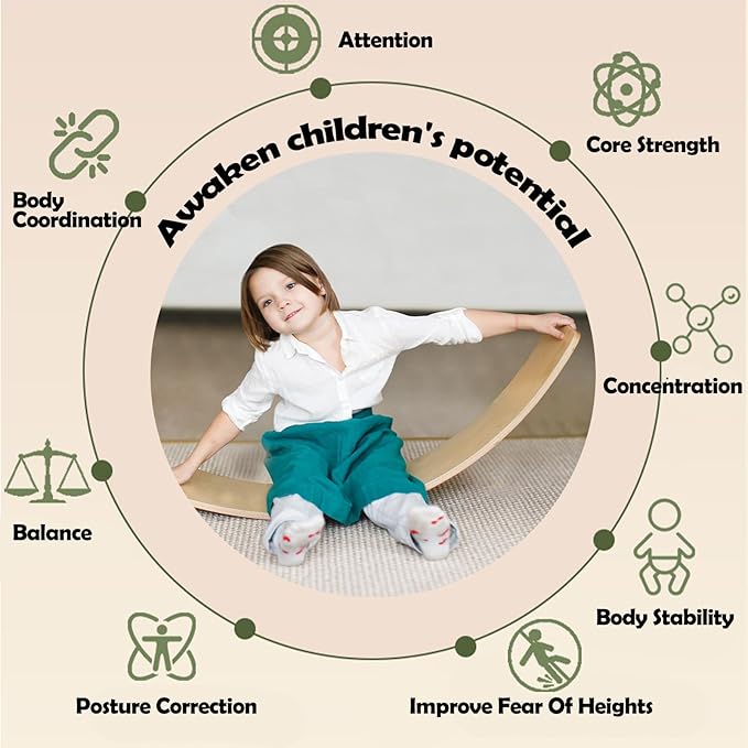 Wooden Balance Board Kids, [Natural Wood] Wobble Board for Toddlers Kids Children, 35" Rocker Board for Open Ended Montessori Learning Toy, Birthday Gifts for 3 4 5 6 7 8 Year Old Boys Girls (burlywood-L)