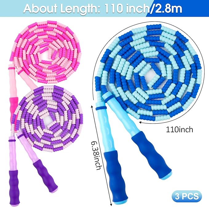 Jump Rope for Kids, 9 Ft Adjustable Jump Ropes for 4 5 6 7 8 10 12, Segmented Soft Beaded Jumping Rope Age 8-12, Tangle Free Skipping Rope for Women Man Fitness Weight Loss