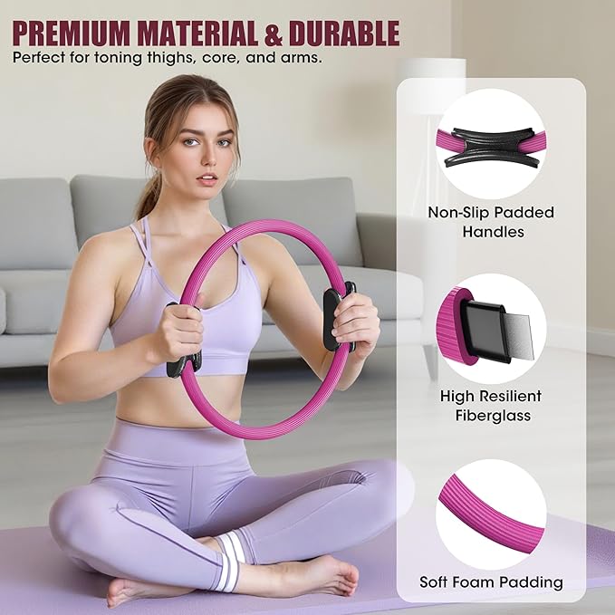 ROSAPOAR Pilates Essentials Kit for Women, Pilates Ring Set - 14" Magic Circle with Yoga Ball & Resistance Bands – Pilates Kit for Home Workouts, Toning & Core Sculpting Pilates Equipment