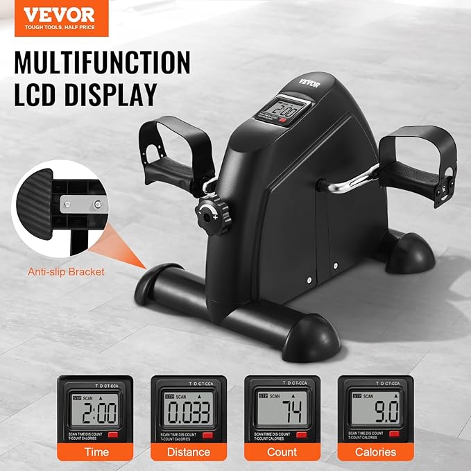 VEVOR Under Desk Bike Pedal Exerciser, Mini Exercise Bike for Arm/Leg Exercise, Multi-level Resistance Pedal Exerciser for Home Office Workout, Cycling Portable Peddler with LCD Display & Non-Slip Mat