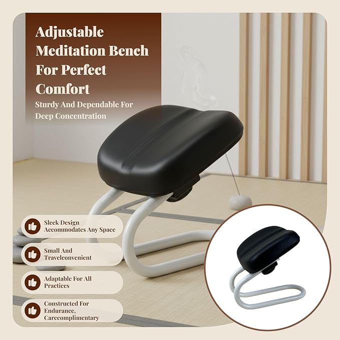 Kneeling Meditation Stool, Prayer Bench Adjustable Height, Portable Meditation Bench, for Studio Yoga Praying Prayer, Black