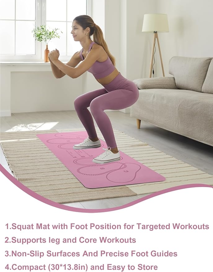 Squat Mat with Foot Position,Large Squat Target Pad 30'' X 13.8'',4mm Thickness Squat Mat Foot Positioning, Exercise Mat for Squats, Leg and Abdominal Workouts
