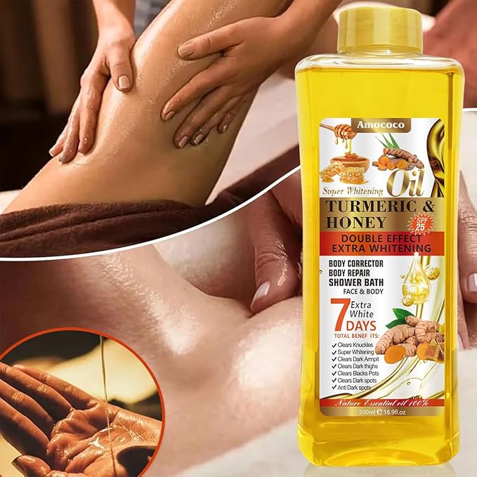 Turmeric & Honey Body Oil, Deep Moisturizing Treatment with Sweet Almond Oil, Vitamin E, and Collagen (16.9 fl oz)