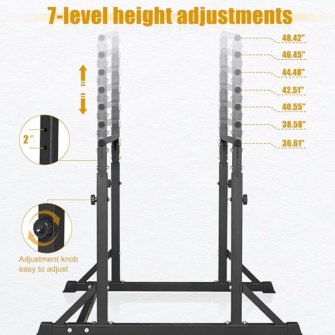 Bongkim Dip Bar, Heavy Duty Dip Station with 7 Height Levels, 800lbs Adjustable Parallel Bars for Tricep Dips Pull-Ups L-Sits Calisthenics Exercises Strength Training for Home Gym Outdoor