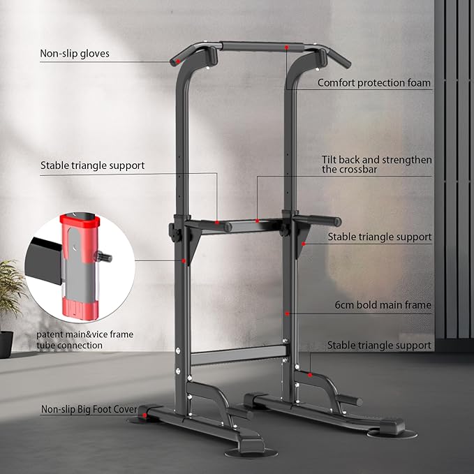 Pull Up Dip Station For Home Gym Strength Training Fitness Workout Station Chin-Ups Push-Ups Pull-Ups Dip-Ups 330LBS T055CDC