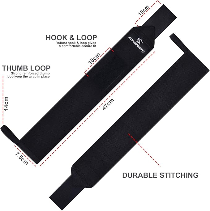 AQF Wrist Wraps for Weightlifting - USPA & IPL Approved 18" Gym Wrist Support with Thumb Loop - Heavy Duty Lifting Wrist Straps for Fitness, Workout, Powerlifting, & Bodybuilding (Pair)