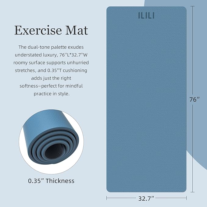 ILILI Yoga Mat Thick&Large Exercise Mats for Home Workout – Extra Wide Yoga Mat with Carrying Strap 76''x32.7''x0.35'' For Men & Women – Anti-Tear, Lightweight, Cushioned Support, Works Great on All Floors for Stretching, Pilates, Meditation and Floor ...