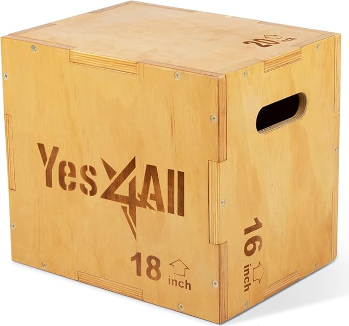 Yes4All Plyo Box, 3-in-1 Wooden Box Jumps for Home Gym, 450 lbs Boxes Step Up with Smooth Edges & Wide Built-in Handles for Jumping, Strength Training, Lunges, Squats, Dips
