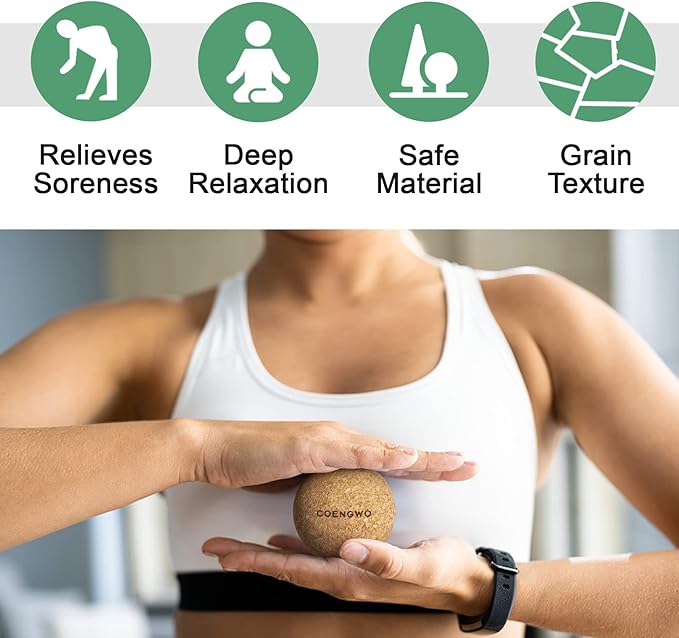 COENGWO Cork Massage Ball, Cork Myofascial Release Ball, Yoga Therapy Ball for Trigger Point Therapy, Muscle Knots, Deep Tissue Relief, 3 Inch