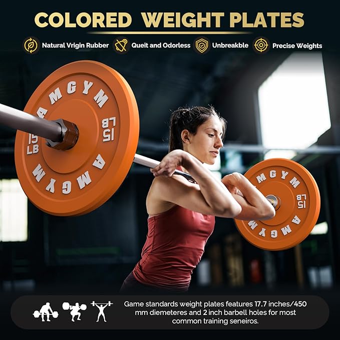 Weight Plate Tree Rack & Weight Set, Strength Training Plate Storage Stand and Barbell Holders for Home Gym, 1100 lb Weight Capacity, Fits Both 1" and 2" Bumper Plates